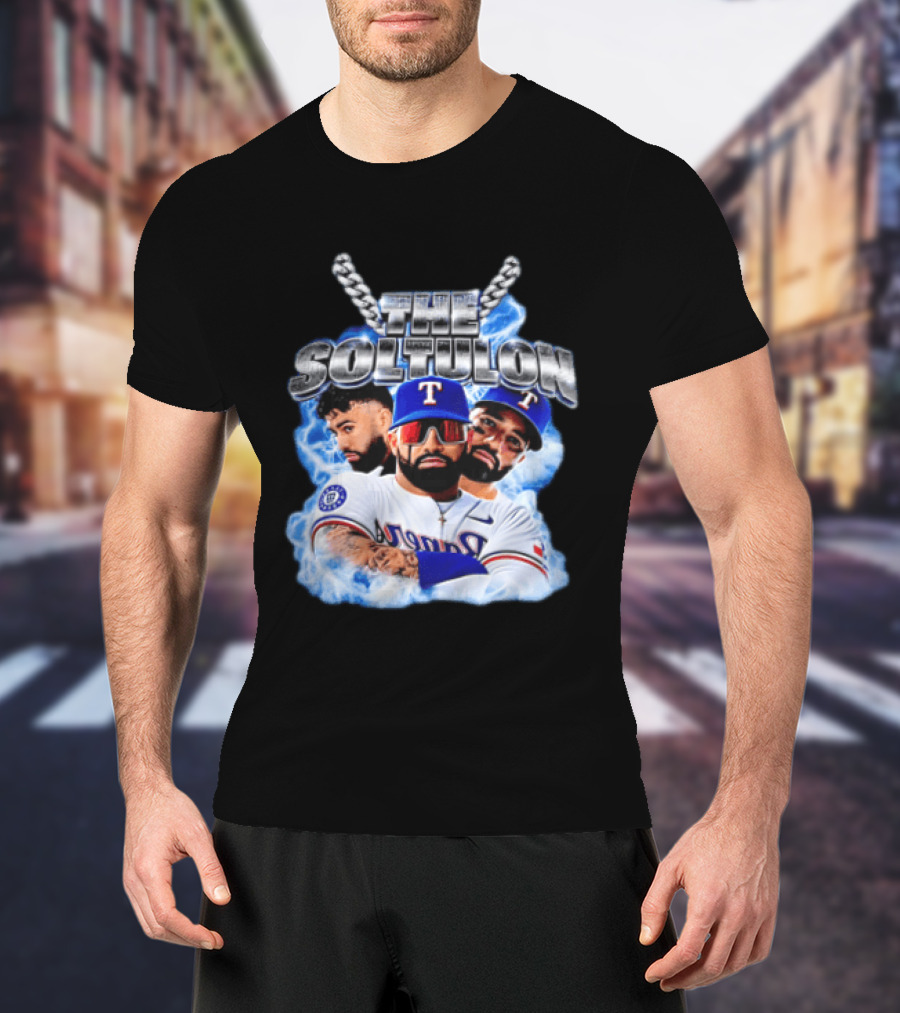 The Soltulon Texas Rangers Baseball Players Trio With Electric Blue T-Shirt