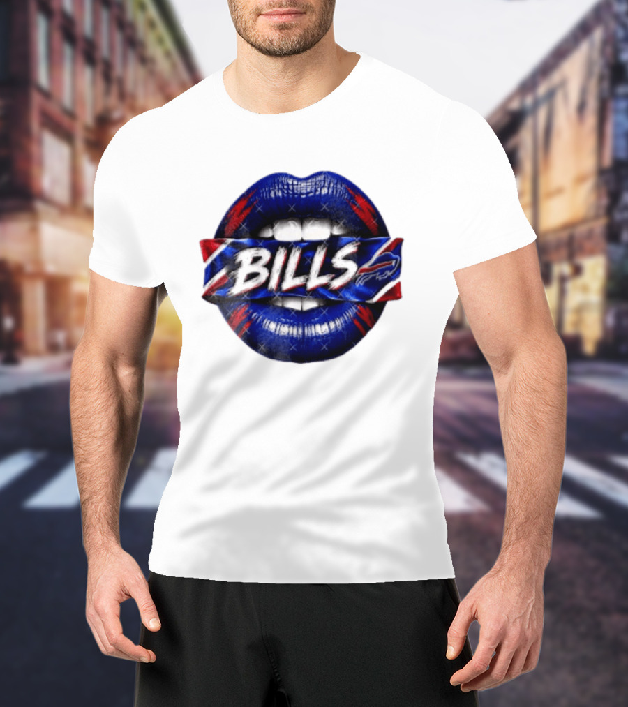 Buffalo Bills Blue Red Lips Banner With Bills Team T-Shirt
