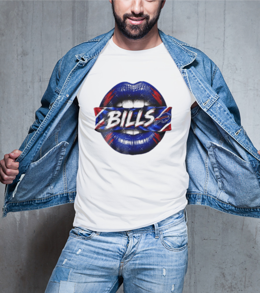 Buffalo Bills Blue Red Lips Banner With Bills Team T-Shirt