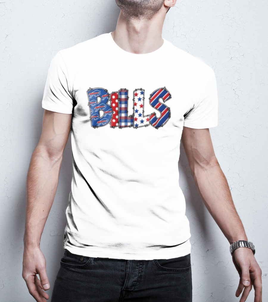 Buffalo Bills Stitched Patchwork Stars Stripes Polka Dot T-Shirt