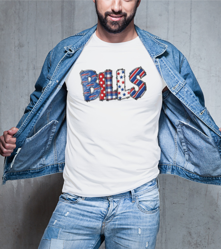 Buffalo Bills Stitched Patchwork Stars Stripes Polka Dot T-Shirt