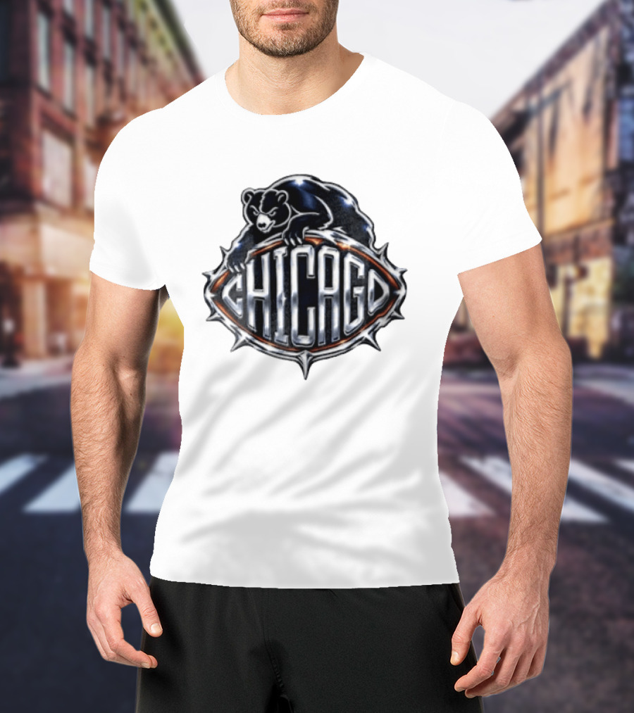 Chicago Bears Black Bear Crouching Over T-Shirt
