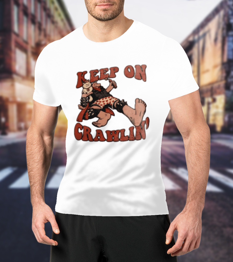 Keep On Crawlin Fat Freddys Cat Cartoon Man Holding Dynamite Cat T-Shirt
