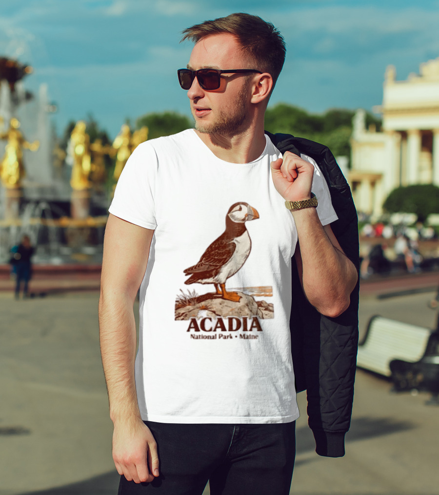 Acadia National Park Maine Puffin Standing On Rock T-Shirt