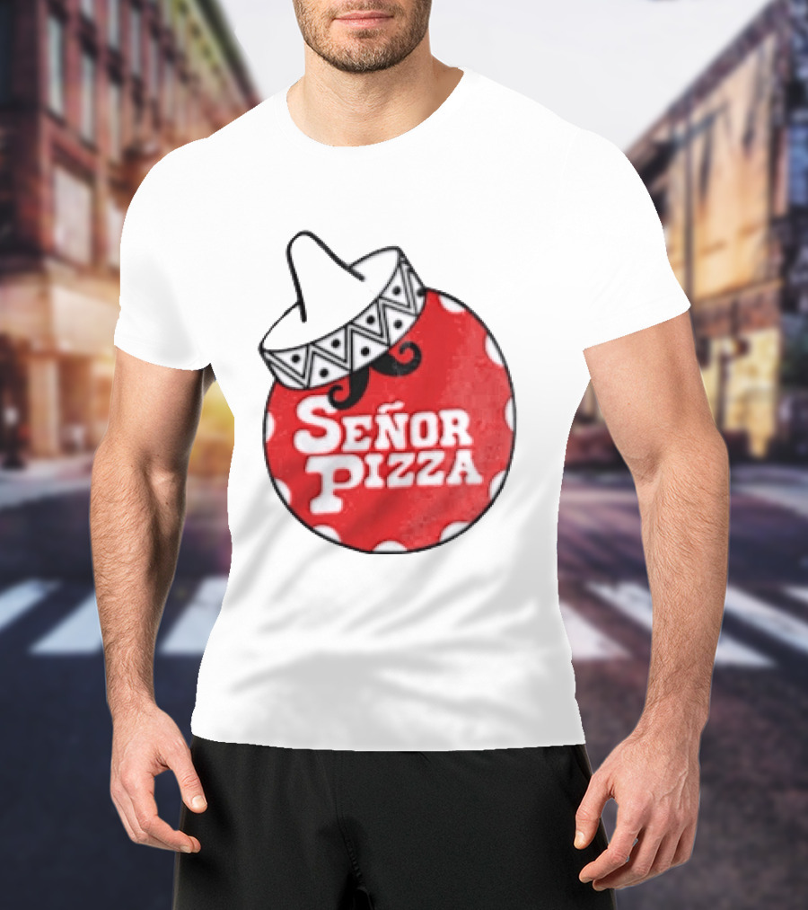 Señor Pizza Red Apron With Mustache And Patterned Collar T-Shirt