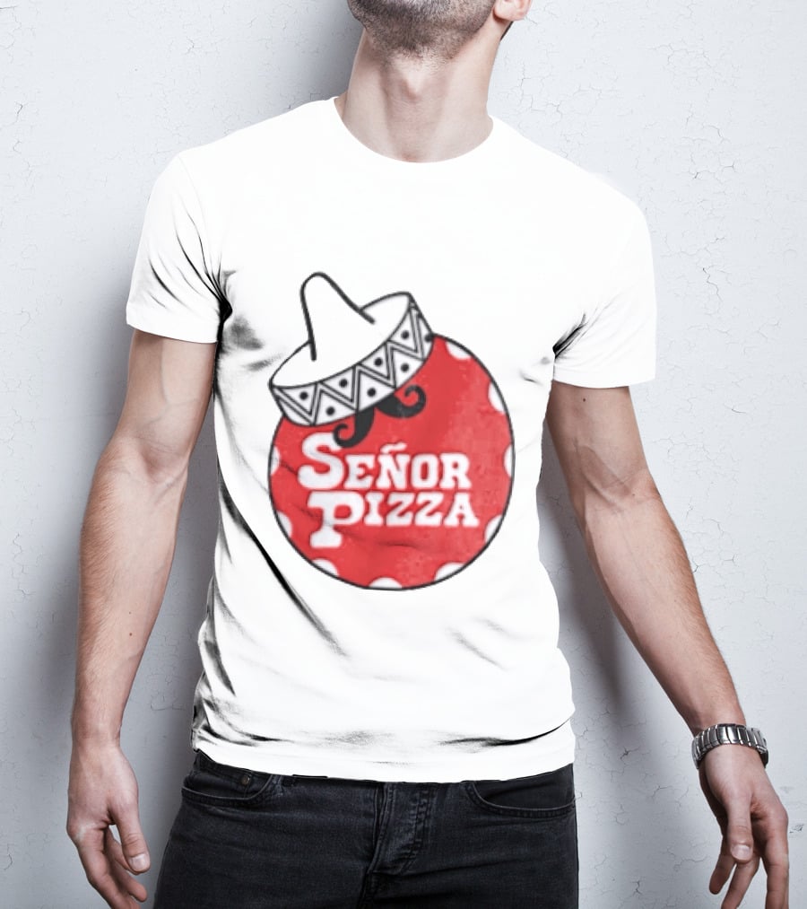 Señor Pizza Red Apron With Mustache And Patterned Collar T-Shirt