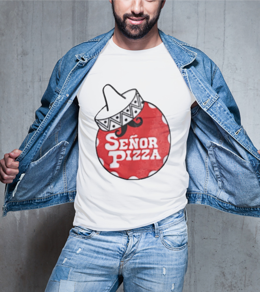 Señor Pizza Red Apron With Mustache And Patterned Collar T-Shirt