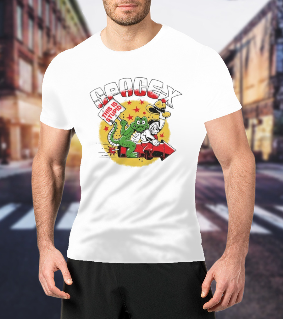 Space X Monkey Cartoon On Rocket With Stars T-Shirt
