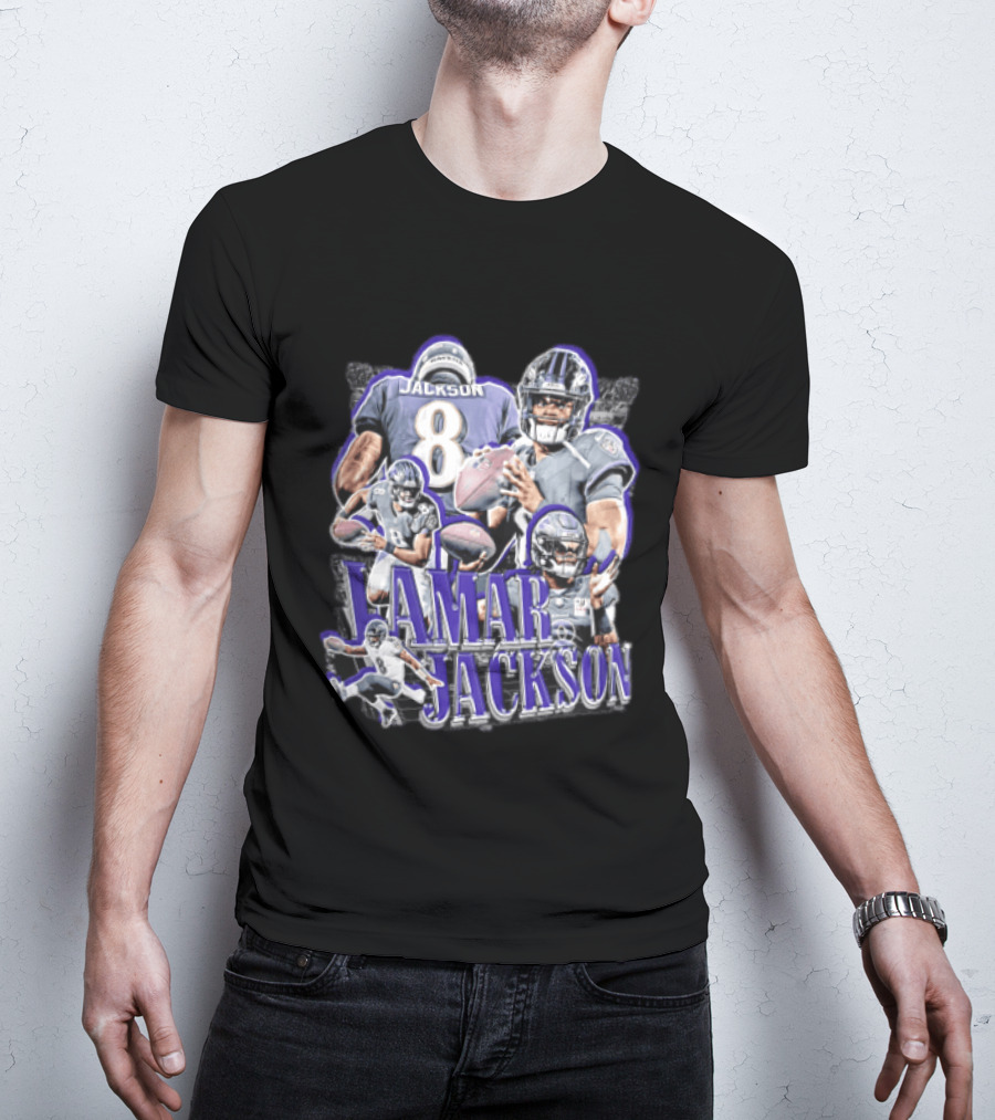 Lamar Jackson Baltimore Ravens Football Collage Action Poses T-Shirt