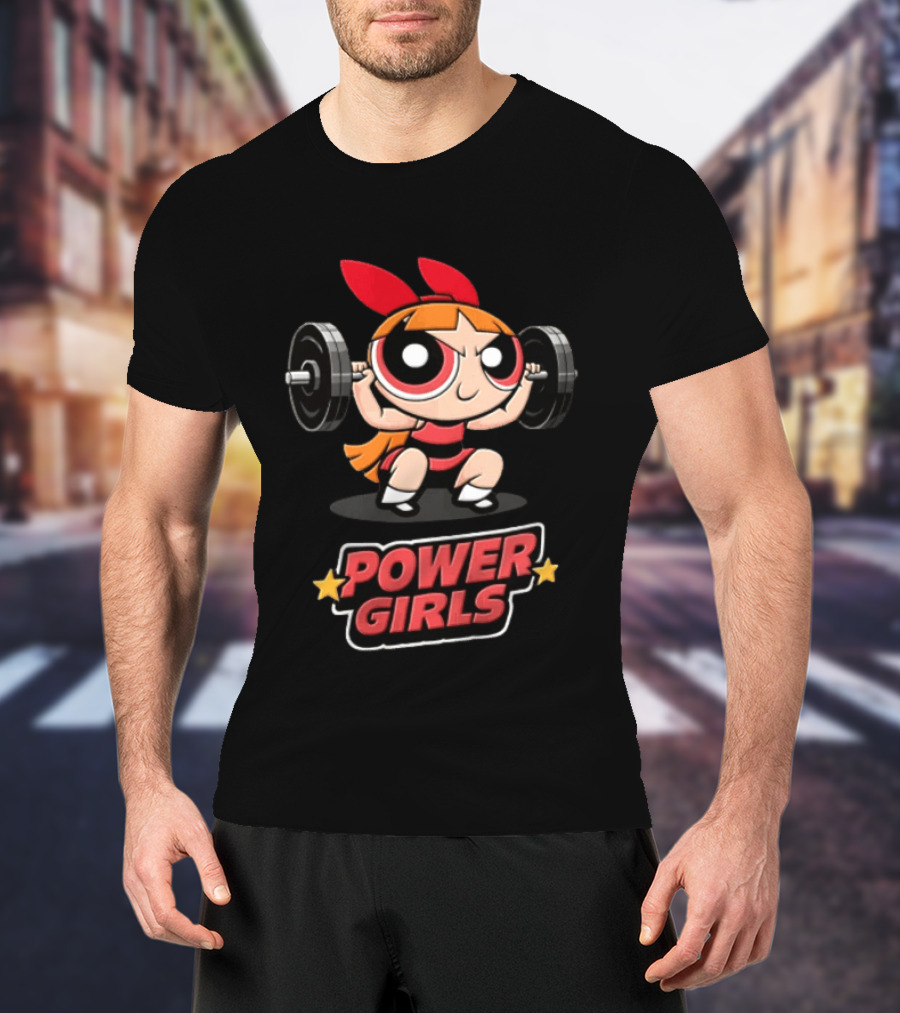 Power Girls Cartoon Blossom Lifting Barbell Weights T-Shirt