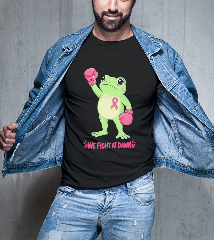 Boxing Frog We Fight At Dawn Breast Cancer Awareness Pink Gloves Ribbon T-Shirt