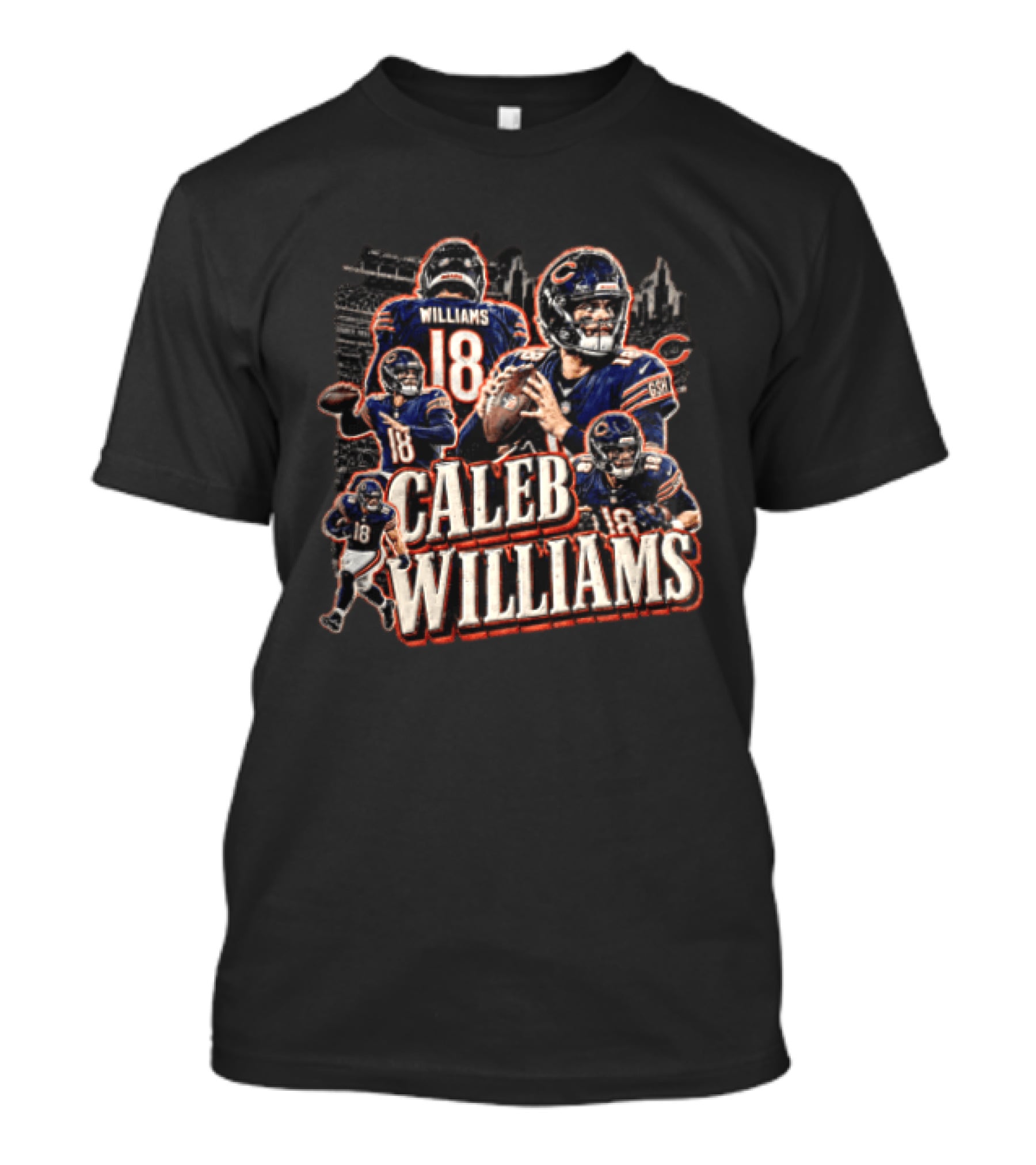 Chicago Bears Caleb Williams Action Poses Number 18 Football Scene T-Shirt