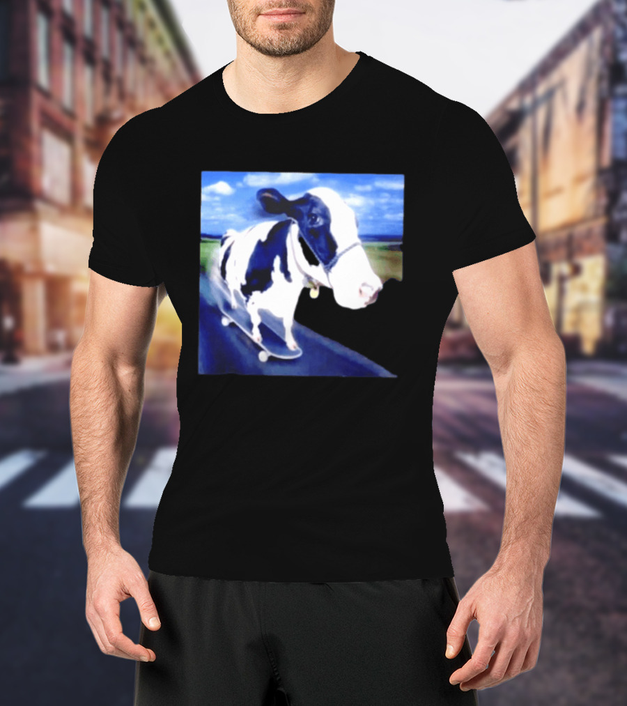 Cow Skateboarding Adventure On Open Road T-Shirt