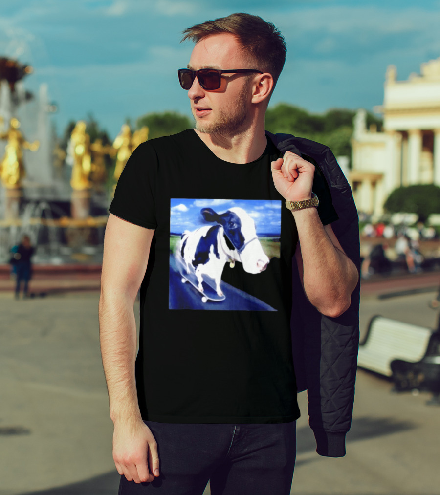 Cow Skateboarding Adventure On Open Road T-Shirt