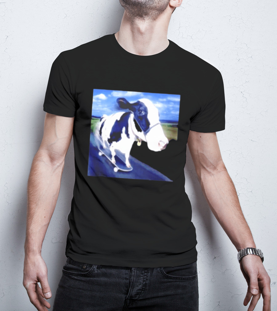 Cow Skateboarding Adventure On Open Road T-Shirt