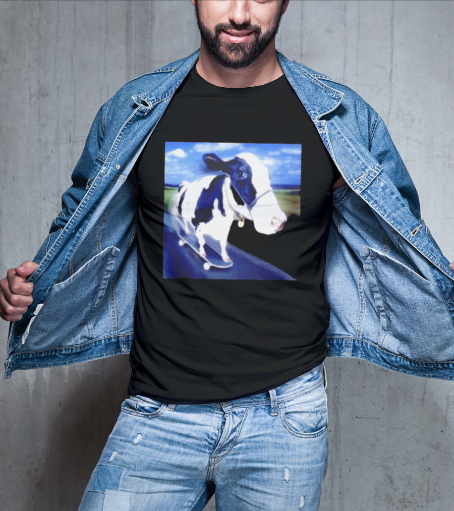 Cow Skateboarding Adventure On Open Road T-Shirt
