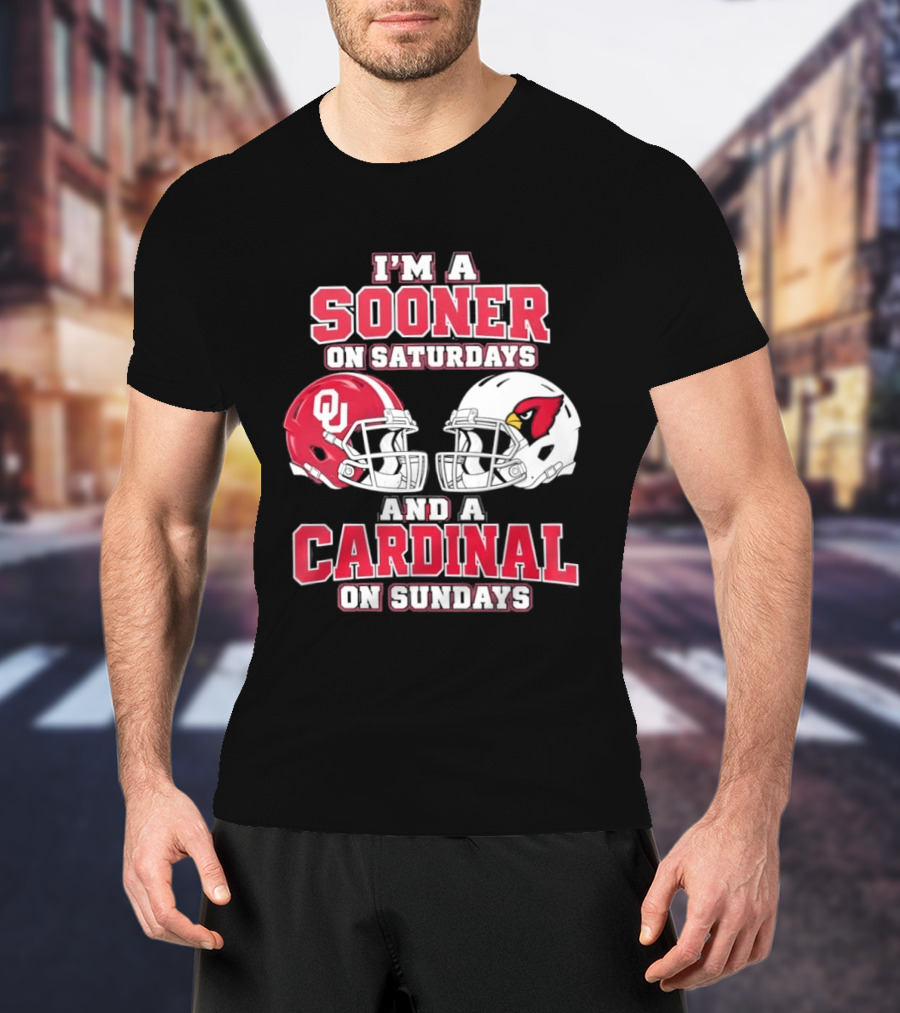 I'm A Sooner On Saturdays And A Cardinal On Sundays Football Helmets T-Shirt
