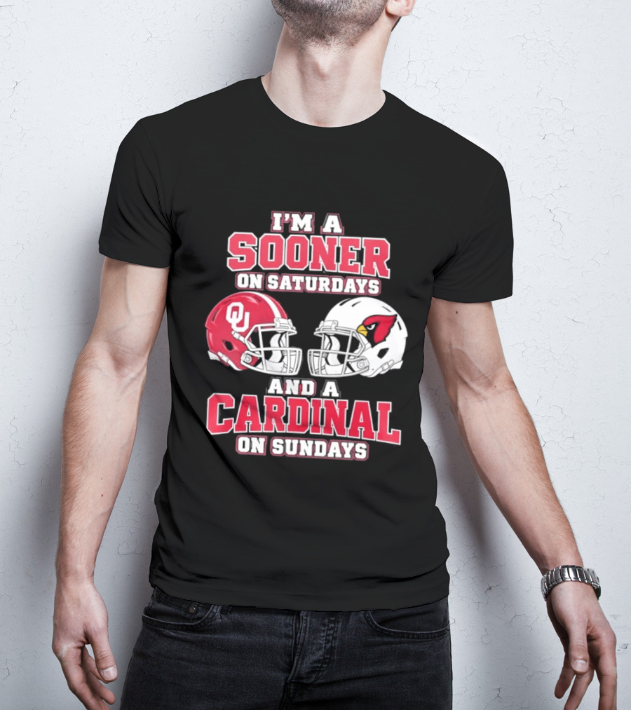 I'm A Sooner On Saturdays And A Cardinal On Sundays Football Helmets T-Shirt