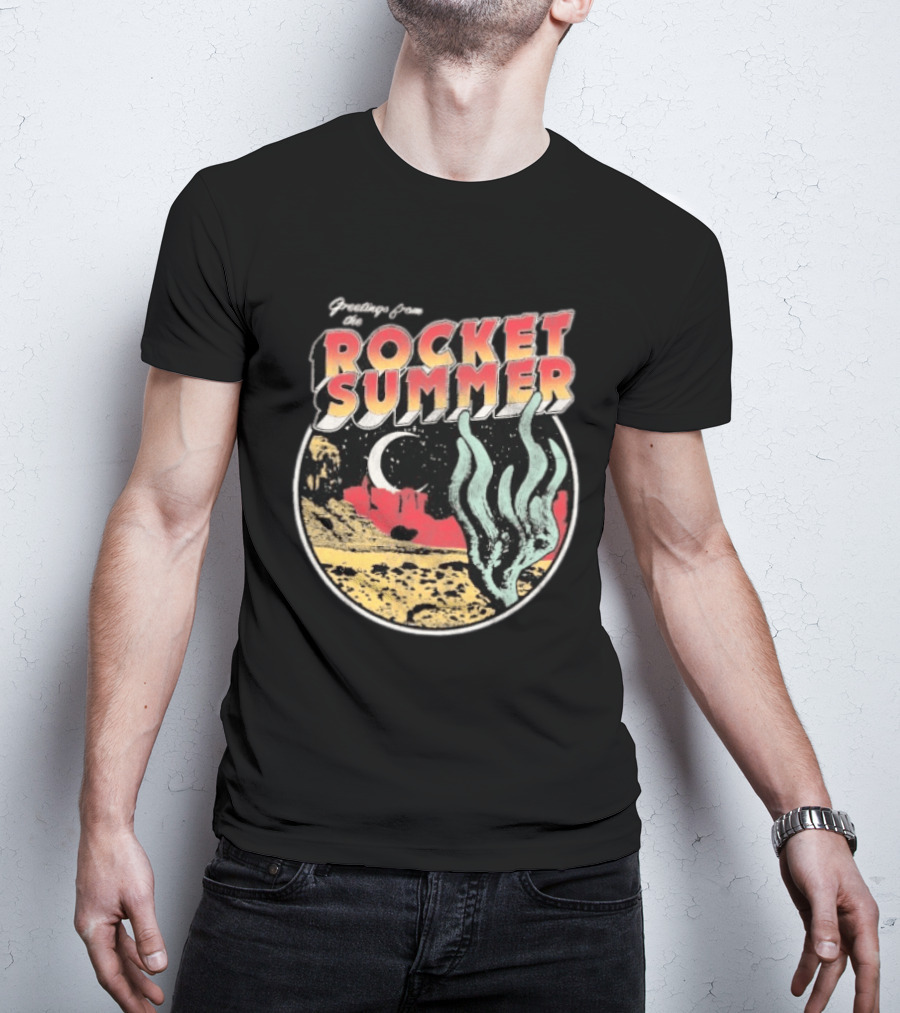 Greetings From The Rocket Summer Desert Moonlight Scene T-Shirt