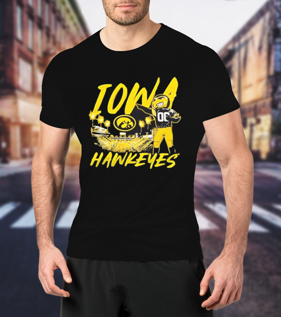 Iowa Hawkeyes 00 Mascot With Football Stadium T-Shirt