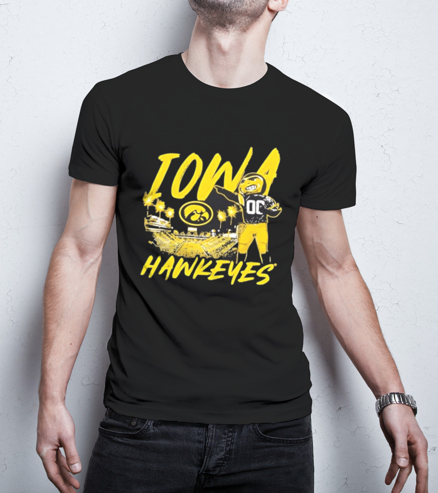 Iowa Hawkeyes 00 Mascot With Football Stadium T-Shirt