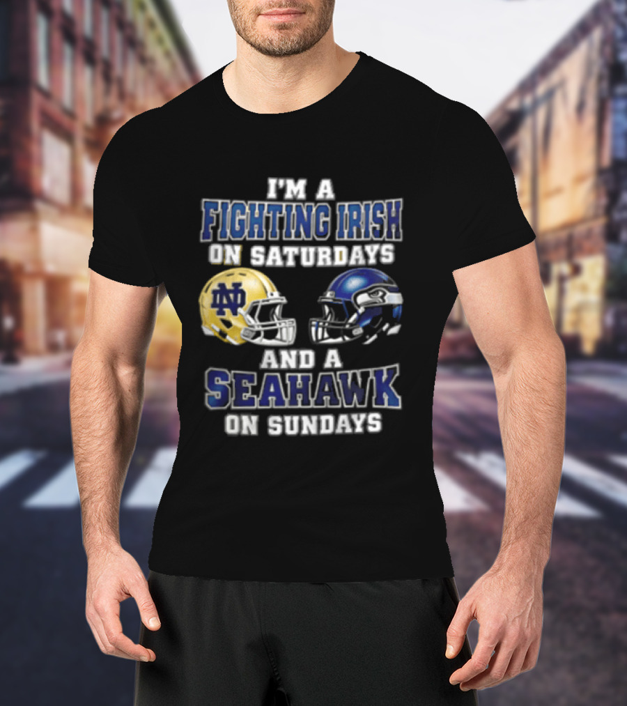 Notre Dame Fighting Irish Saturdays Seattle Seahawks Sundays T-Shirt