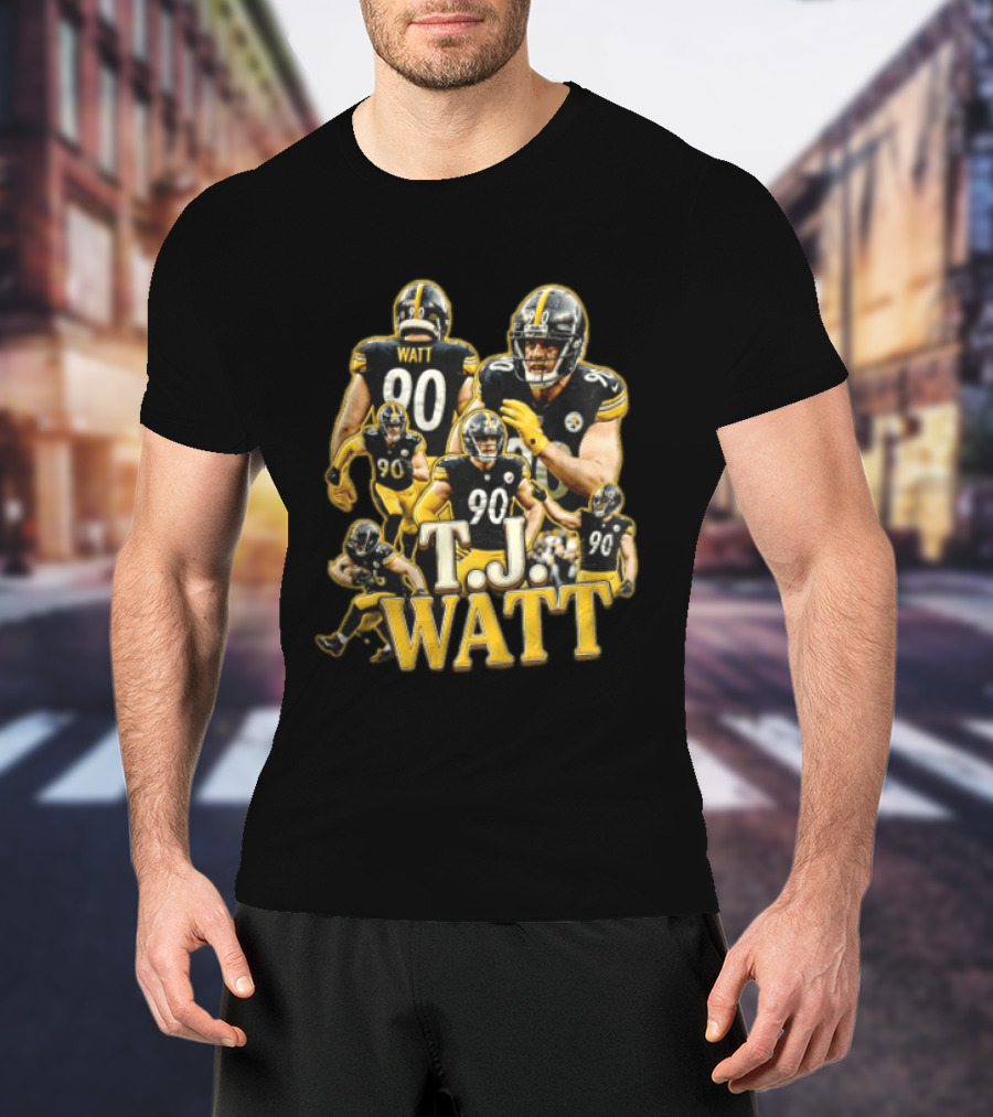 TJ Watt Pittsburgh Steelers 90 Football Action Poses T-Shirt