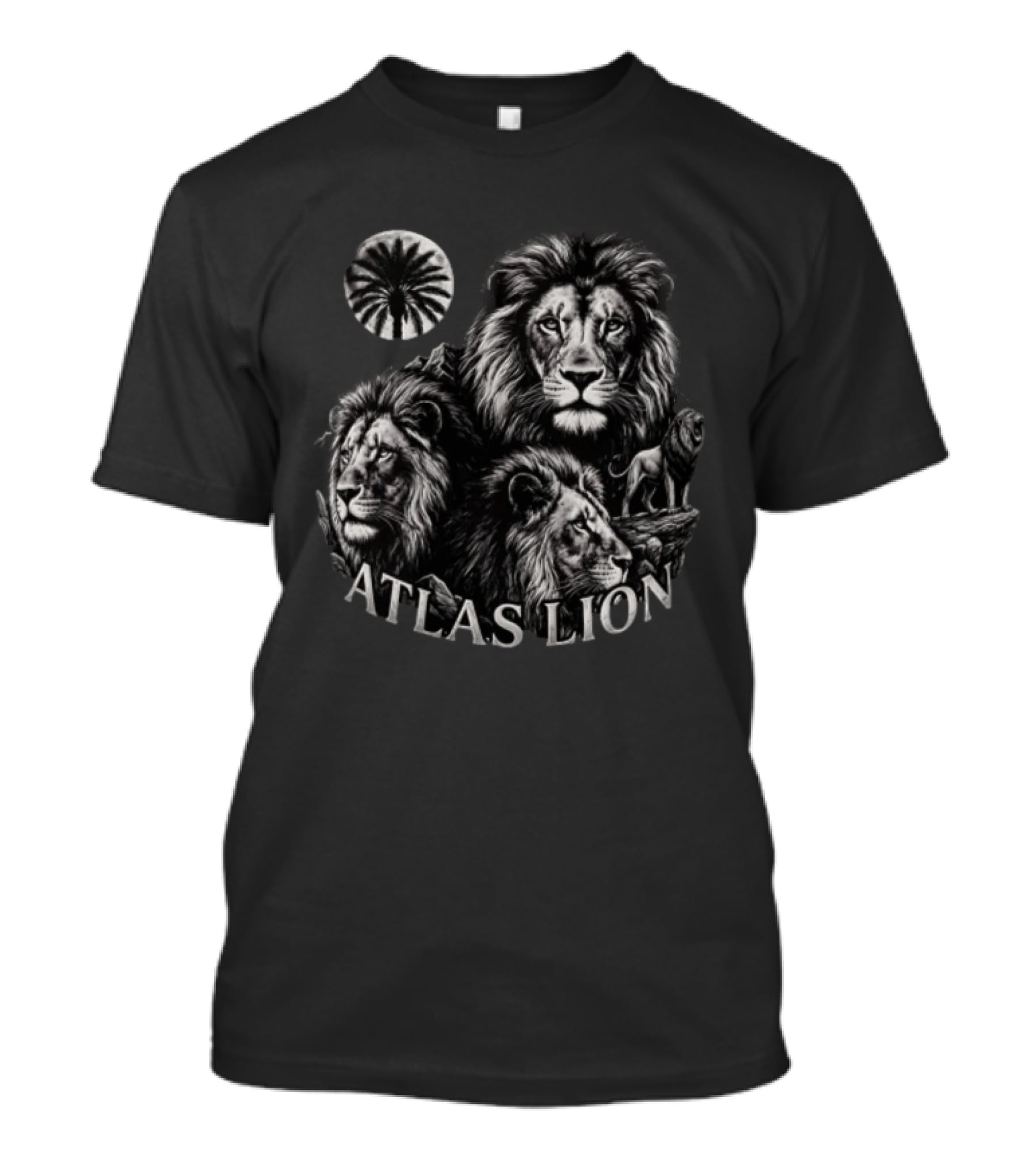 Atlas Lion Three Lions Palm Tree Moon T-Shirt