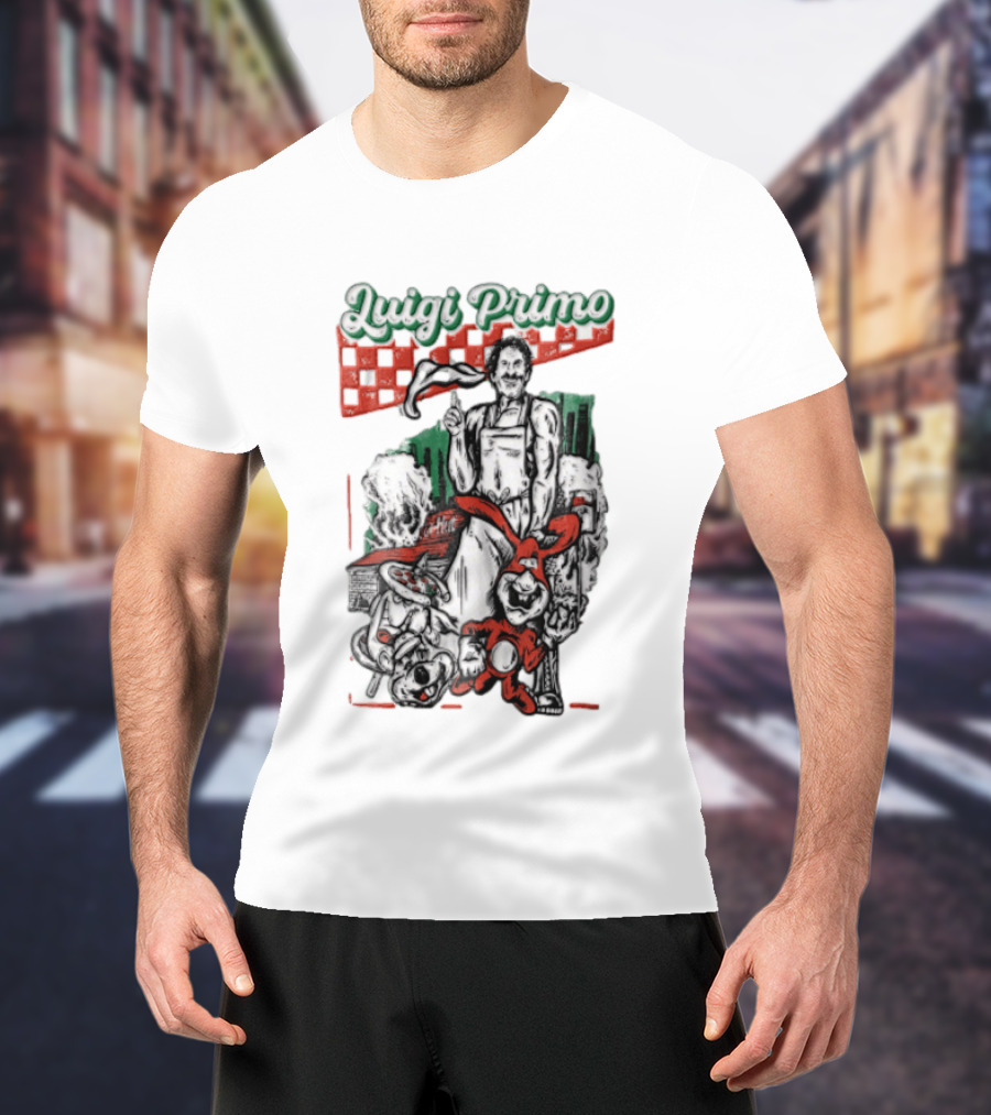 Luigi Primo Chef Tossing Pizza Dough With Rabbit And Pizza Oven T-Shirt