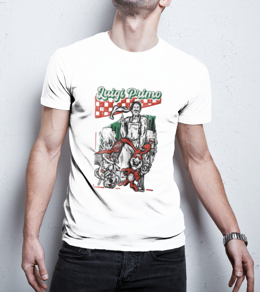 Luigi Primo Chef Tossing Pizza Dough With Rabbit And Pizza Oven T-Shirt