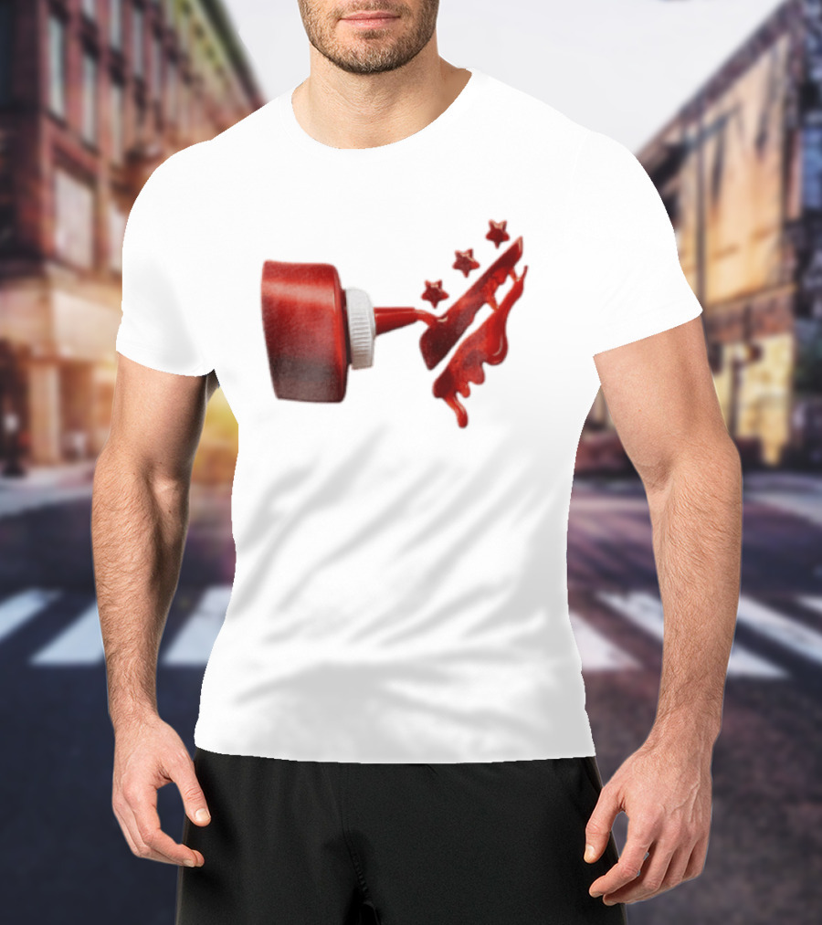 Red Squeeze Bottle Pouring Ketchup With Stars T-Shirt