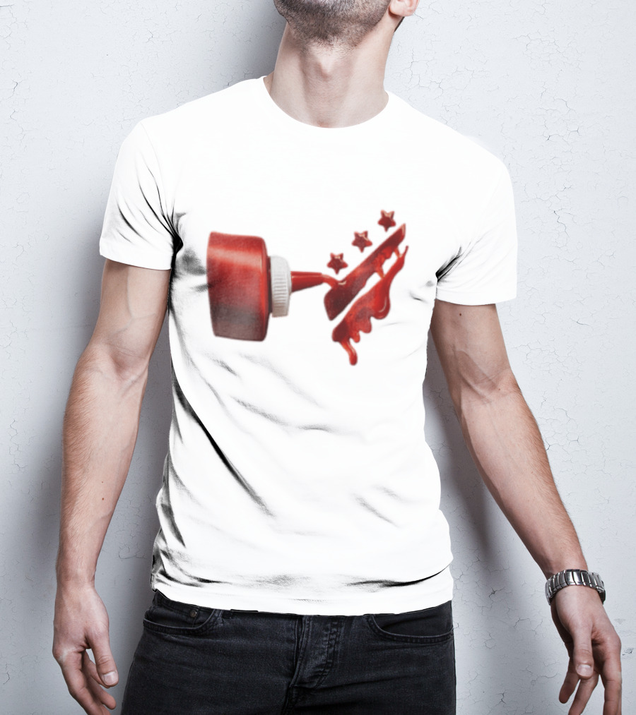 Red Squeeze Bottle Pouring Ketchup With Stars T-Shirt