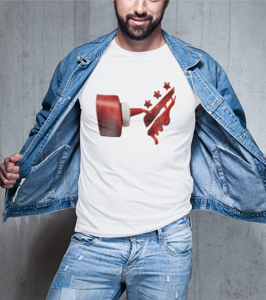 Red Squeeze Bottle Pouring Ketchup With Stars T-Shirt