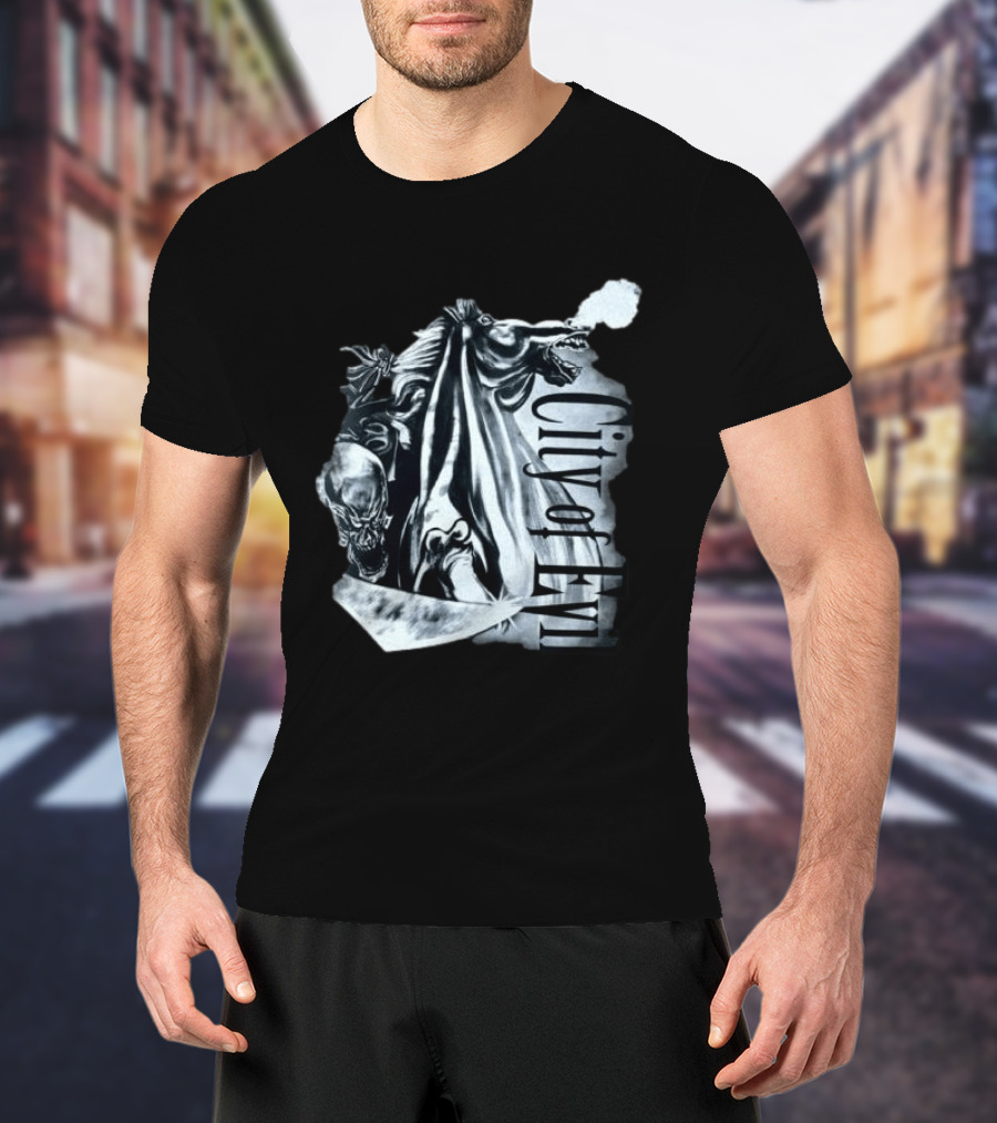A7xworld Store City Of Evil Horseman Skull Garment Dye T-Shirt