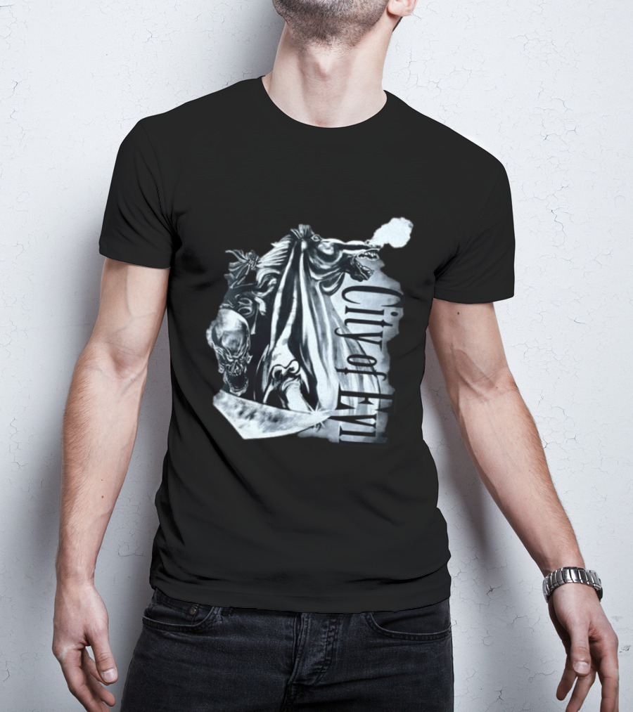 A7xworld Store City Of Evil Horseman Skull Garment Dye T-Shirt