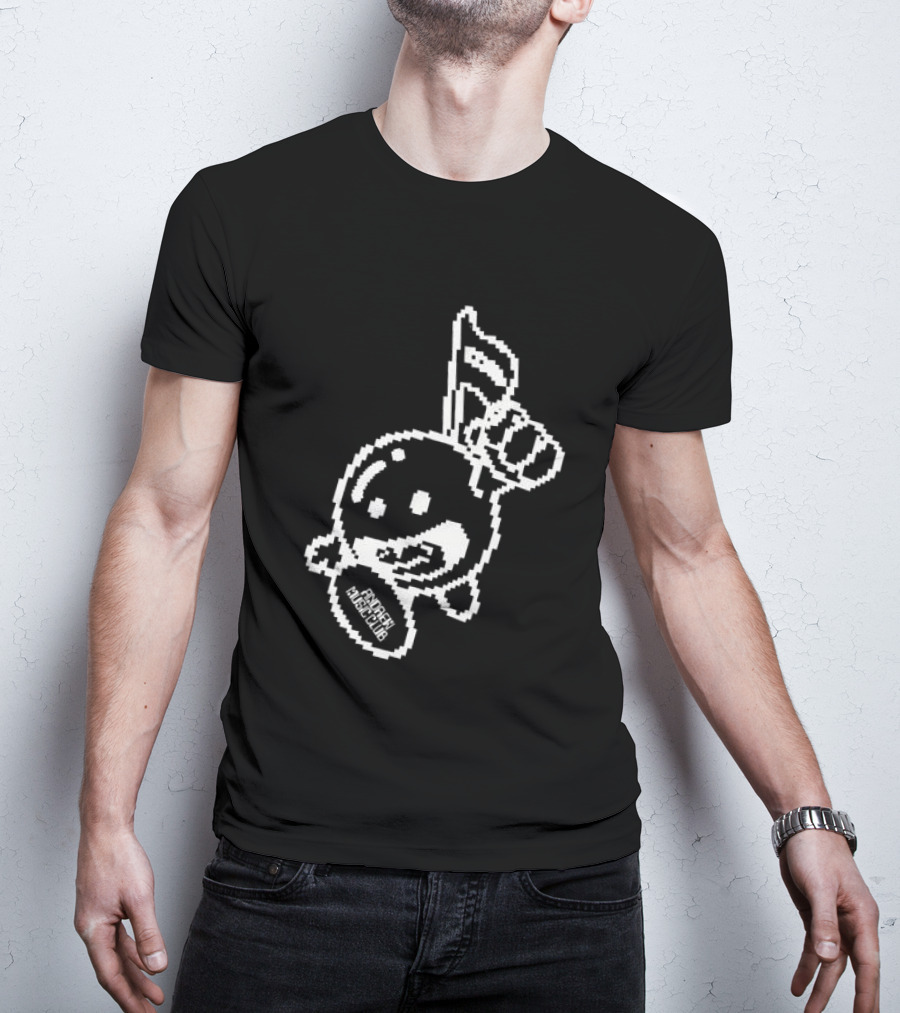 Andrew Miami Store Amc Black Pixel Art Character Holding Flag T-Shirt
