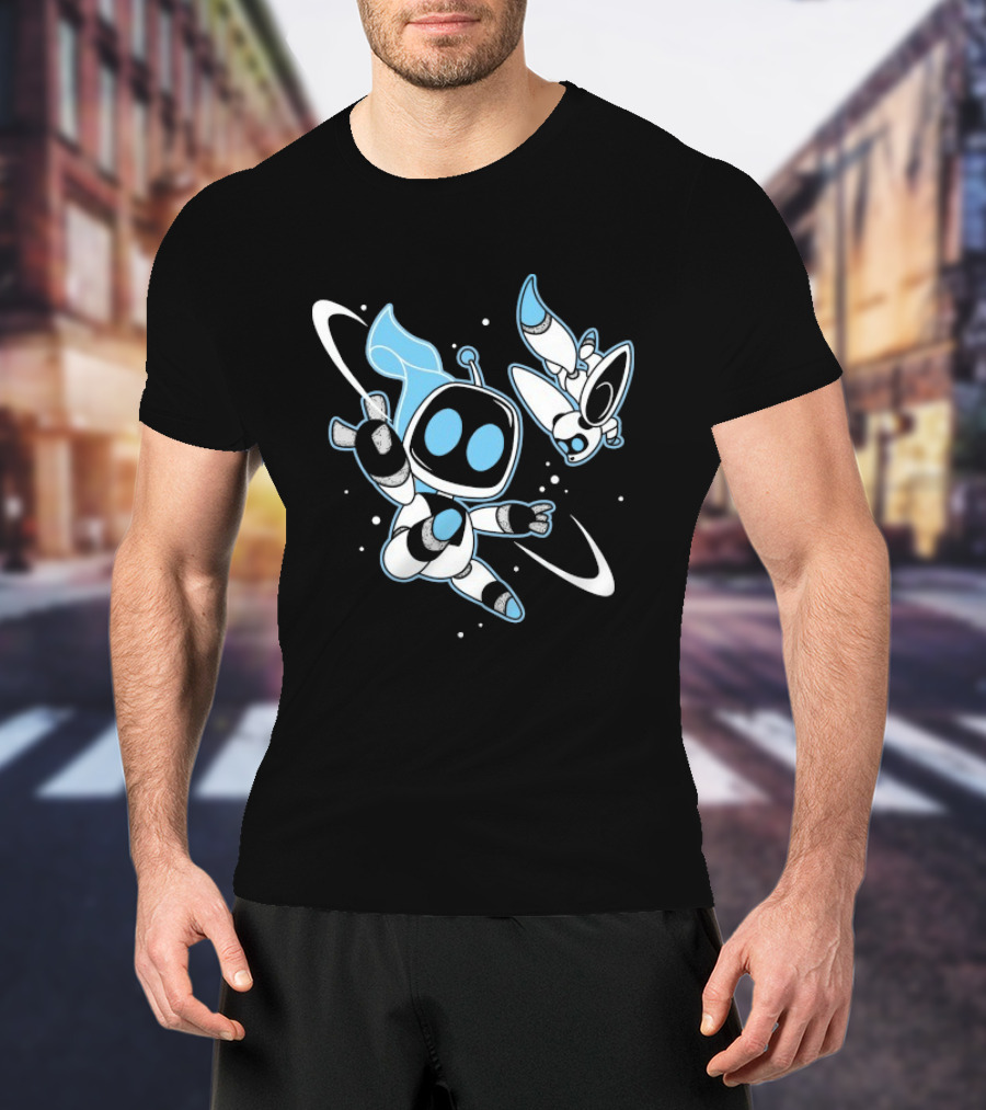 Astro Bot Bots In Space Adventure With Robots Floating In Space T-Shirt