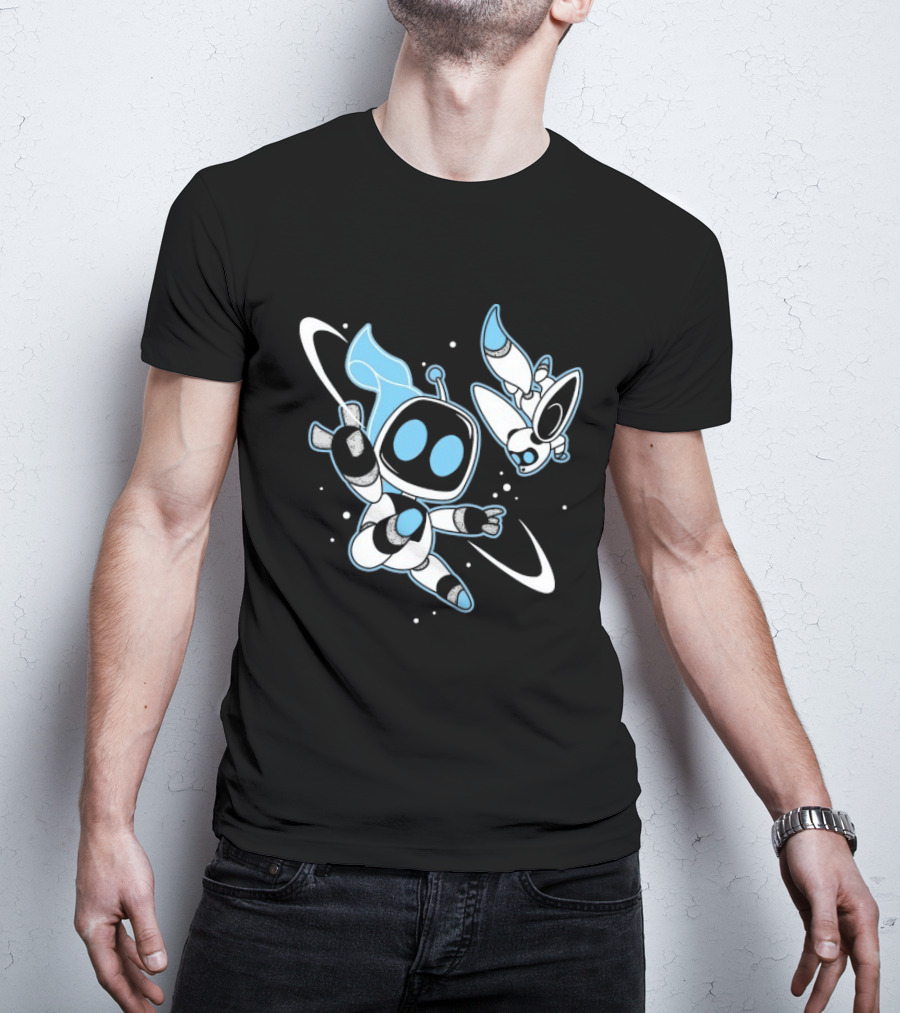 Astro Bot Bots In Space Adventure With Robots Floating In Space T-Shirt