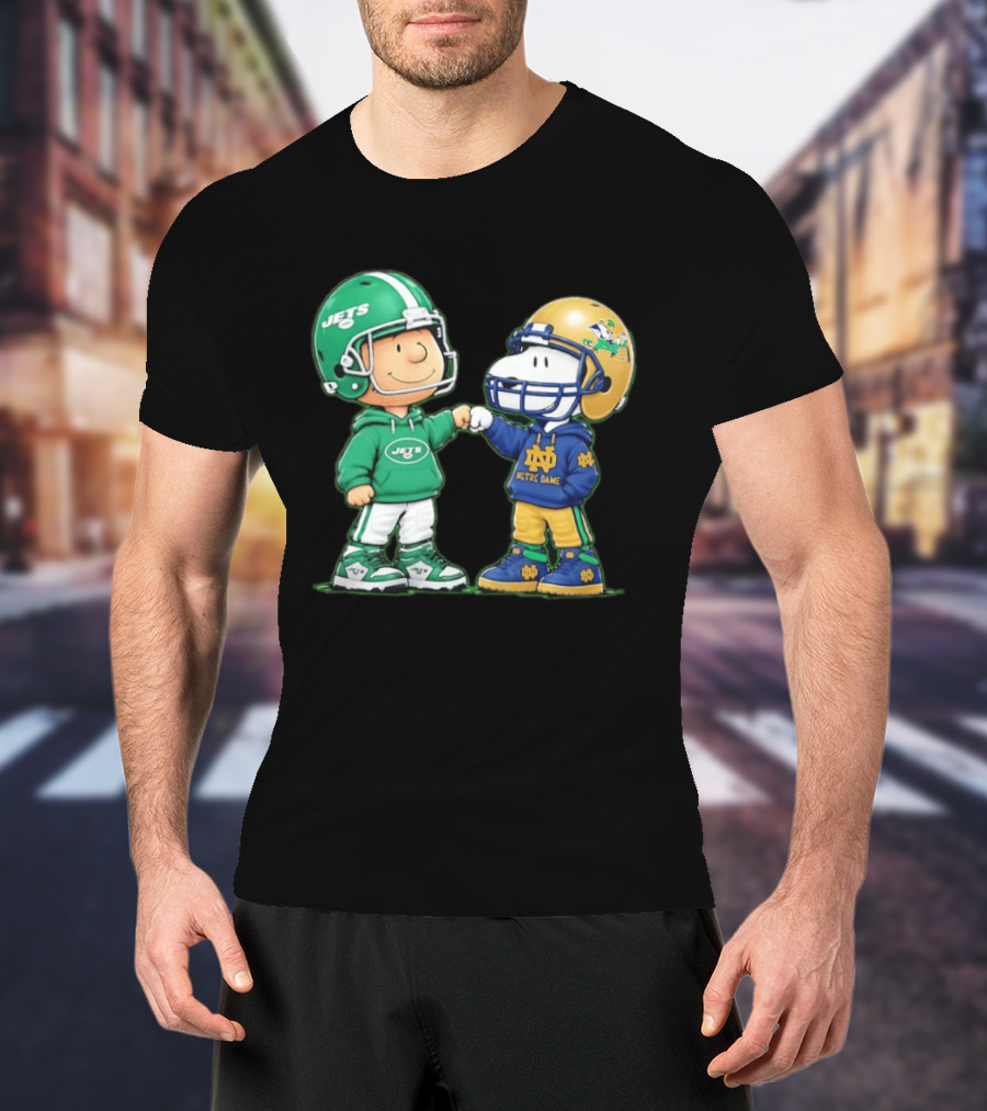 Charlie Brown Jets Snoopy Notre Dame Fist Bump T-Shirt