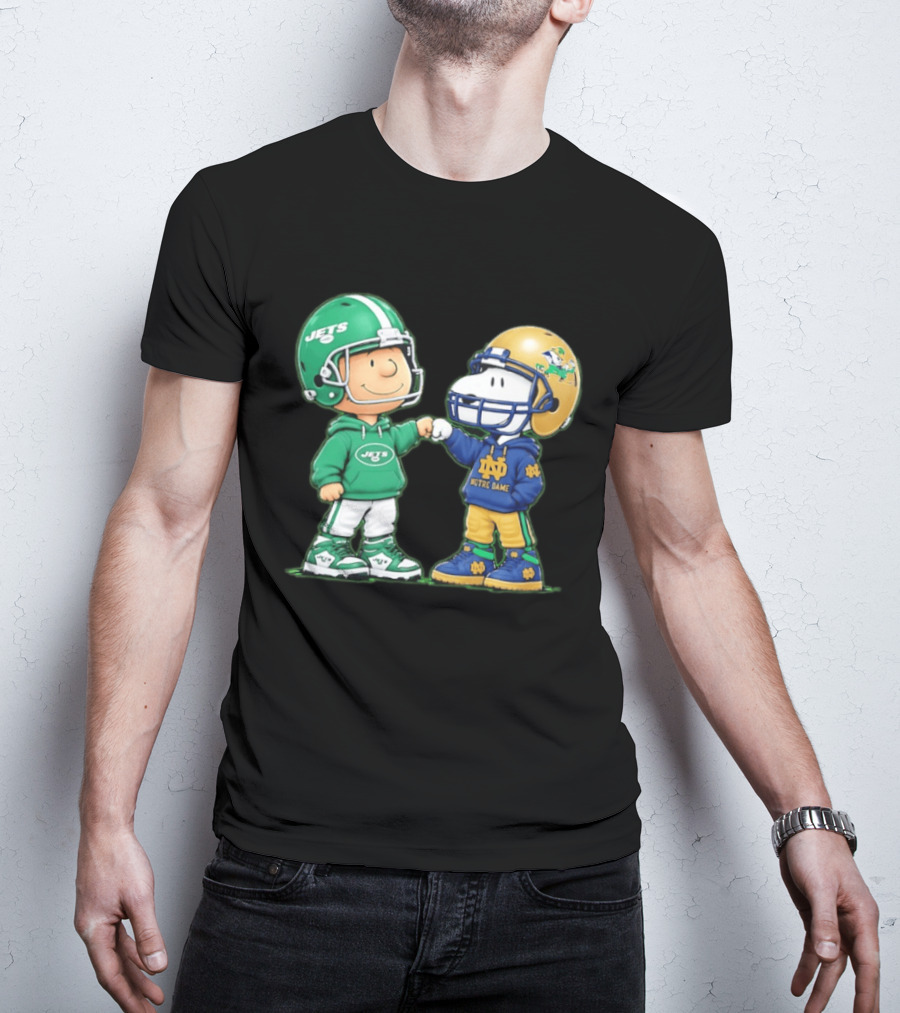 Charlie Brown Jets Snoopy Notre Dame Fist Bump T-Shirt