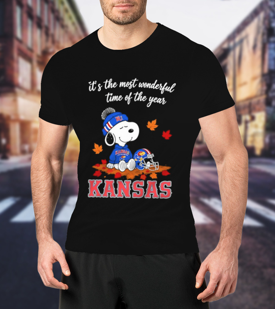 Kansas Jayhawks Snoopy It's The Most Wonderful Time Of The Year T-Shirt