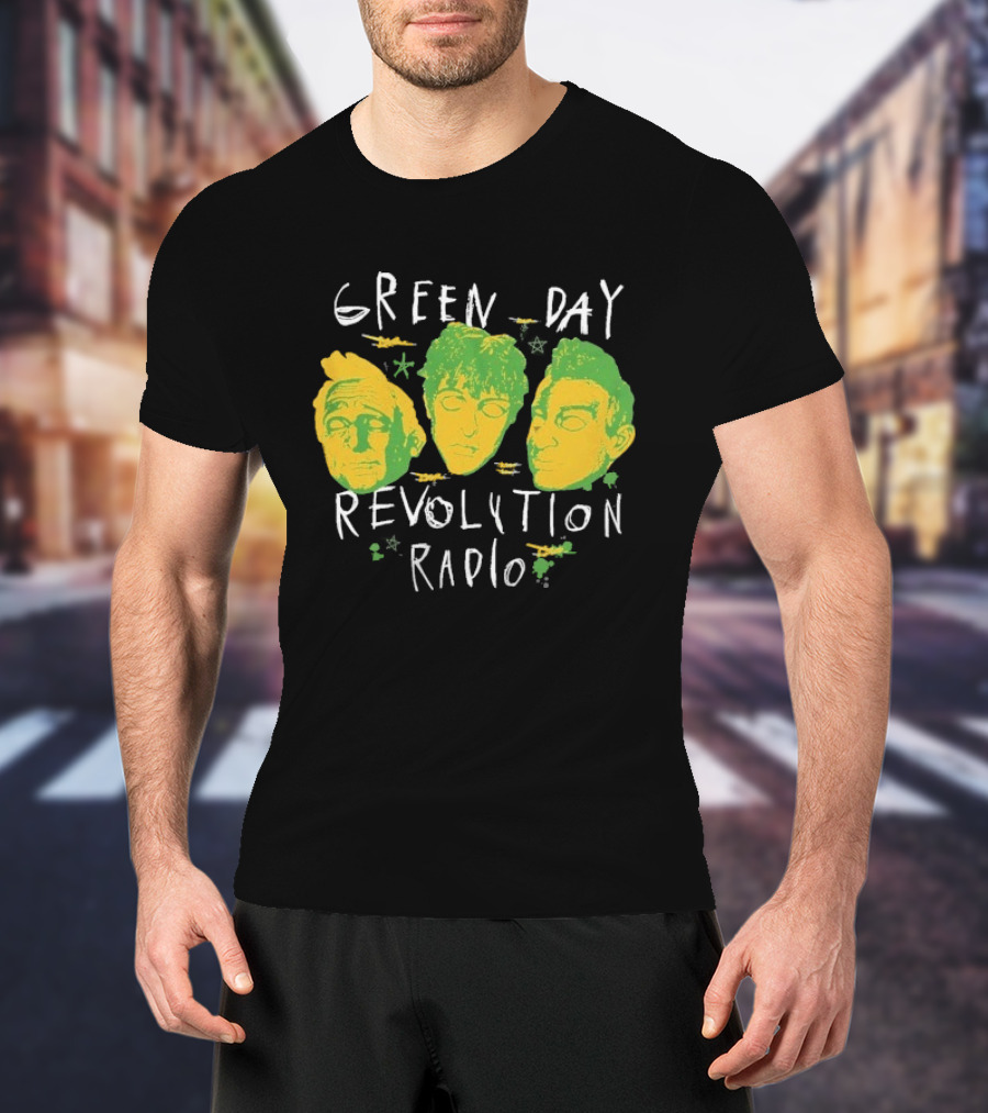 Green Day Revolution Radio Scribble Mask Faces T-Shirt