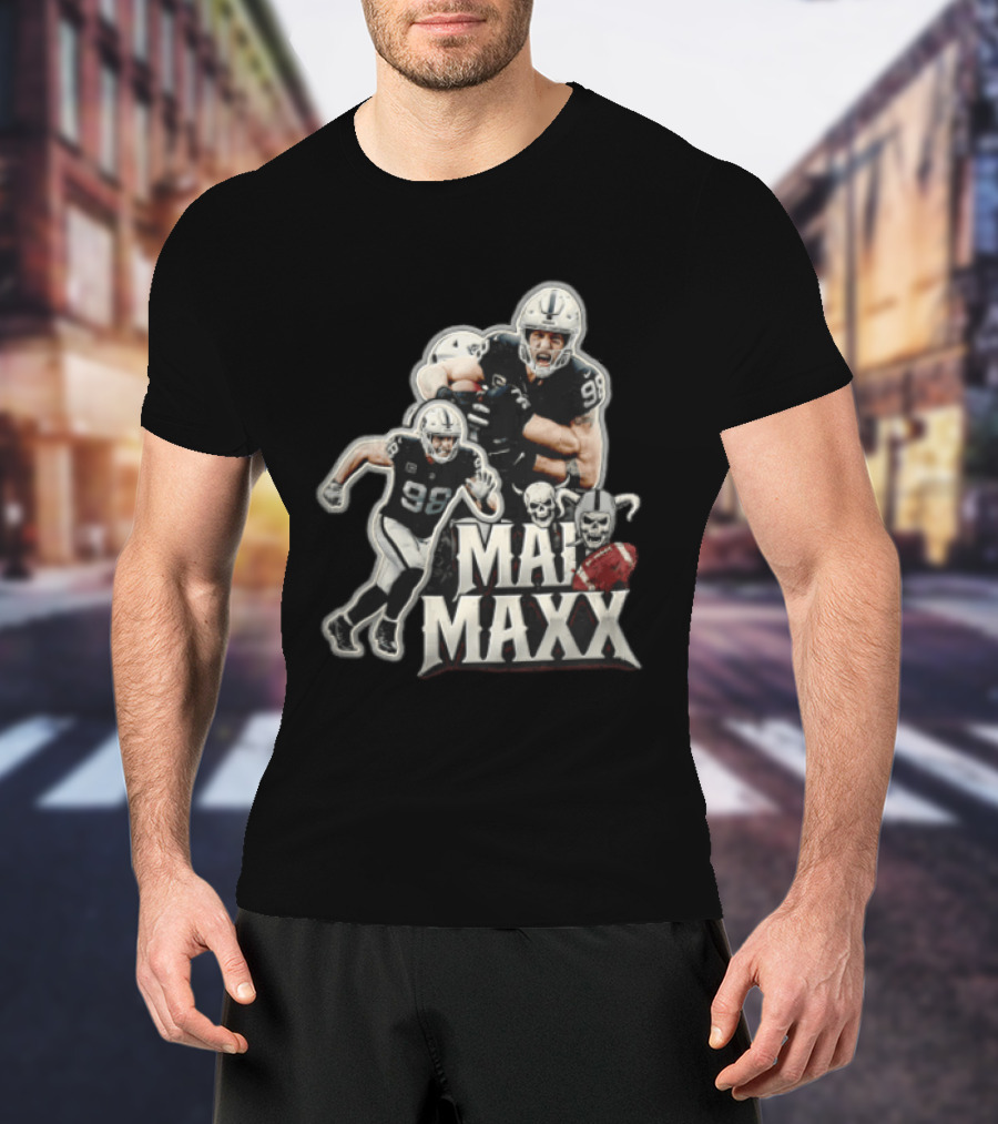 Las Vegas Raiders Maxx Crosby Mad Maxx Skulls Football T-Shirt