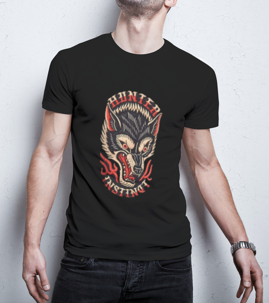 Hunter Instinct Wolf Head Flames T-Shirt