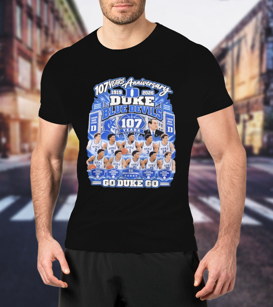 107 Years Anniversary 1919 2026 Duke Blue Devils NCAA Champions 5X Go Duke Go T-Shirt