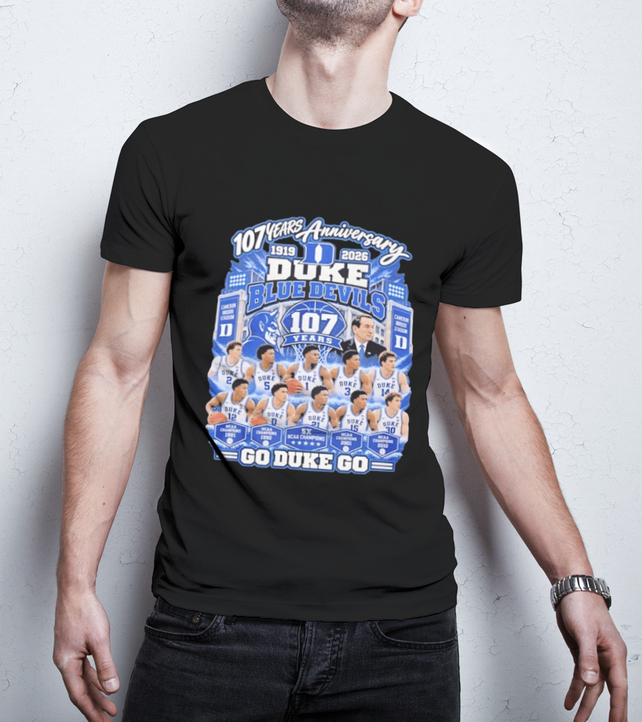 107 Years Anniversary 1919 2026 Duke Blue Devils NCAA Champions 5X Go Duke Go T-Shirt