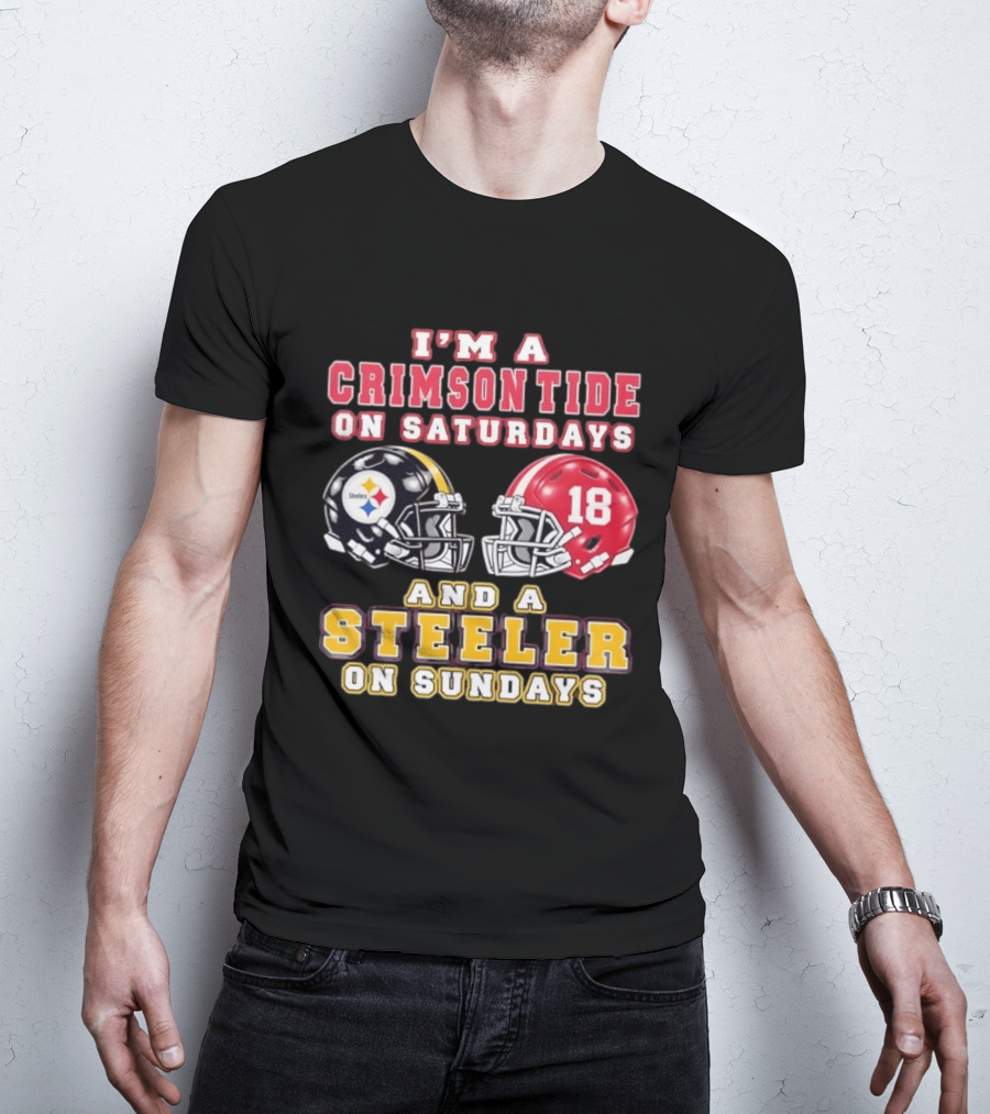 I'm A Crimson Tide On Saturdays And A Steeler On Sundays Football Helmets 18 T-Shirt