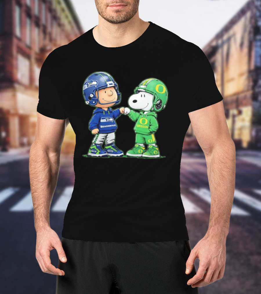 Peanuts Characters Seattle Seahawks Oregon Ducks Fist Bump Friendship Gear T-Shirt