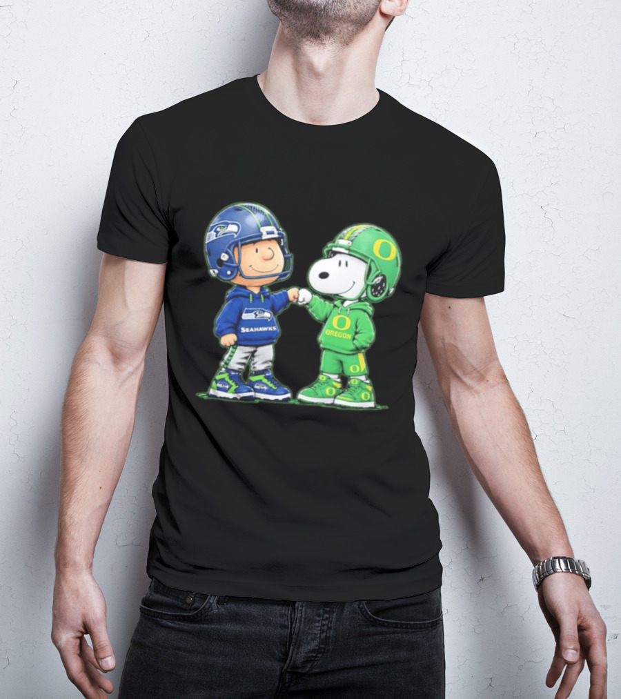 Peanuts Characters Seattle Seahawks Oregon Ducks Fist Bump Friendship Gear T-Shirt