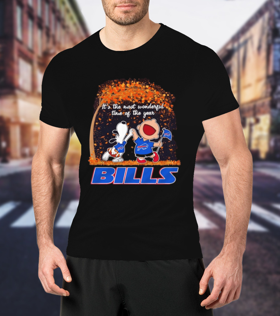 Buffalo Bills Snoopy Charlie Brown Dancing It's The Most Wonderful Time Of The Year T-Shirt